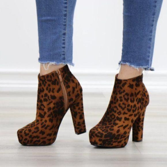 Leopard Suede Platform Ankle Heeled Booties - Picture 4 of 13